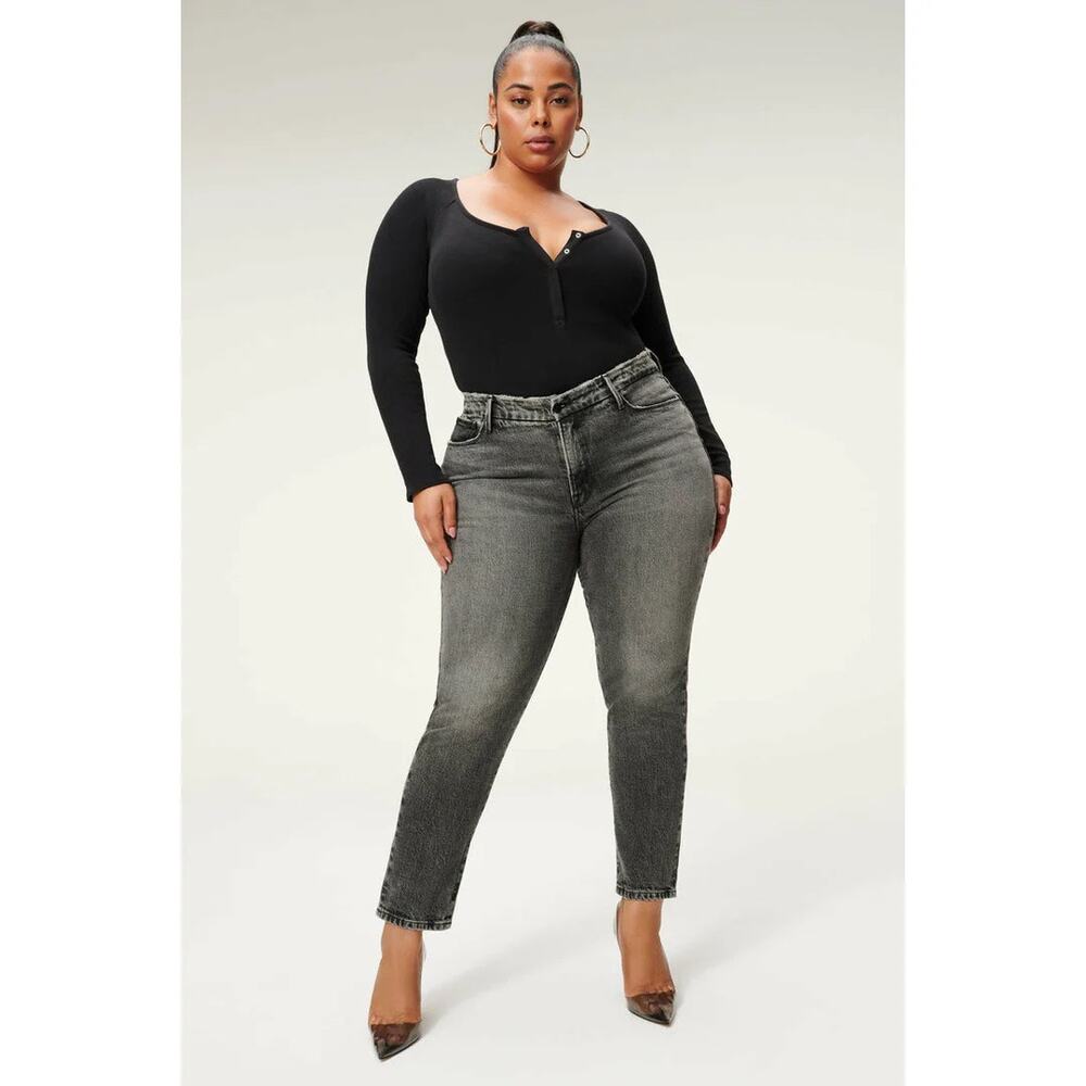 Good American Good Classic Low Waist Fray Black Gray Ankle Jeans womens 20 new